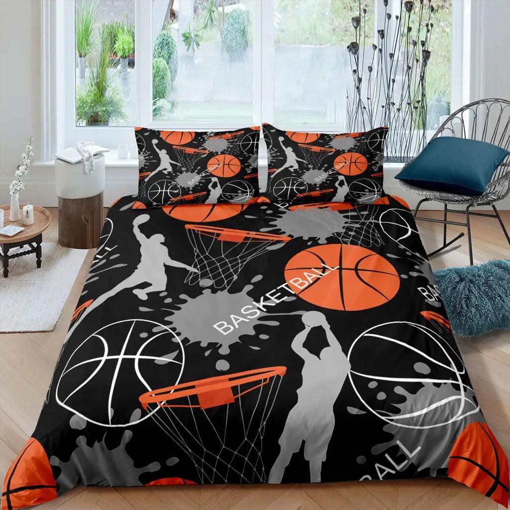 3D Basketbal Soft Duvet Cover King for Ten Young Boys Children Kids Fire Water Sports Beding Set Microfiber Bal Game Comfortable Quilt Cover featuring