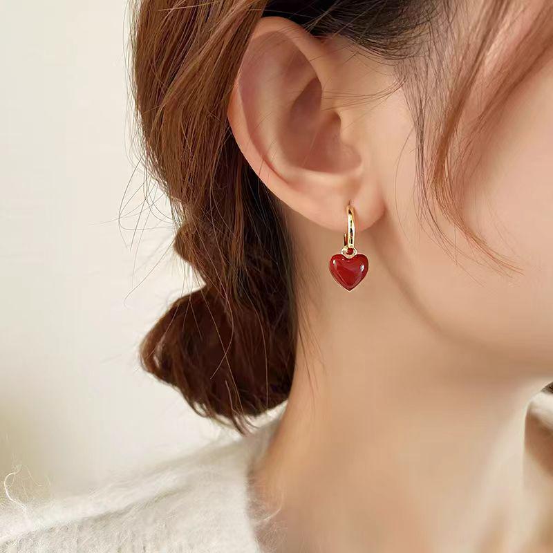 Green Double-Sided Heart Earrings - Fashionable Square Oil Drip Design