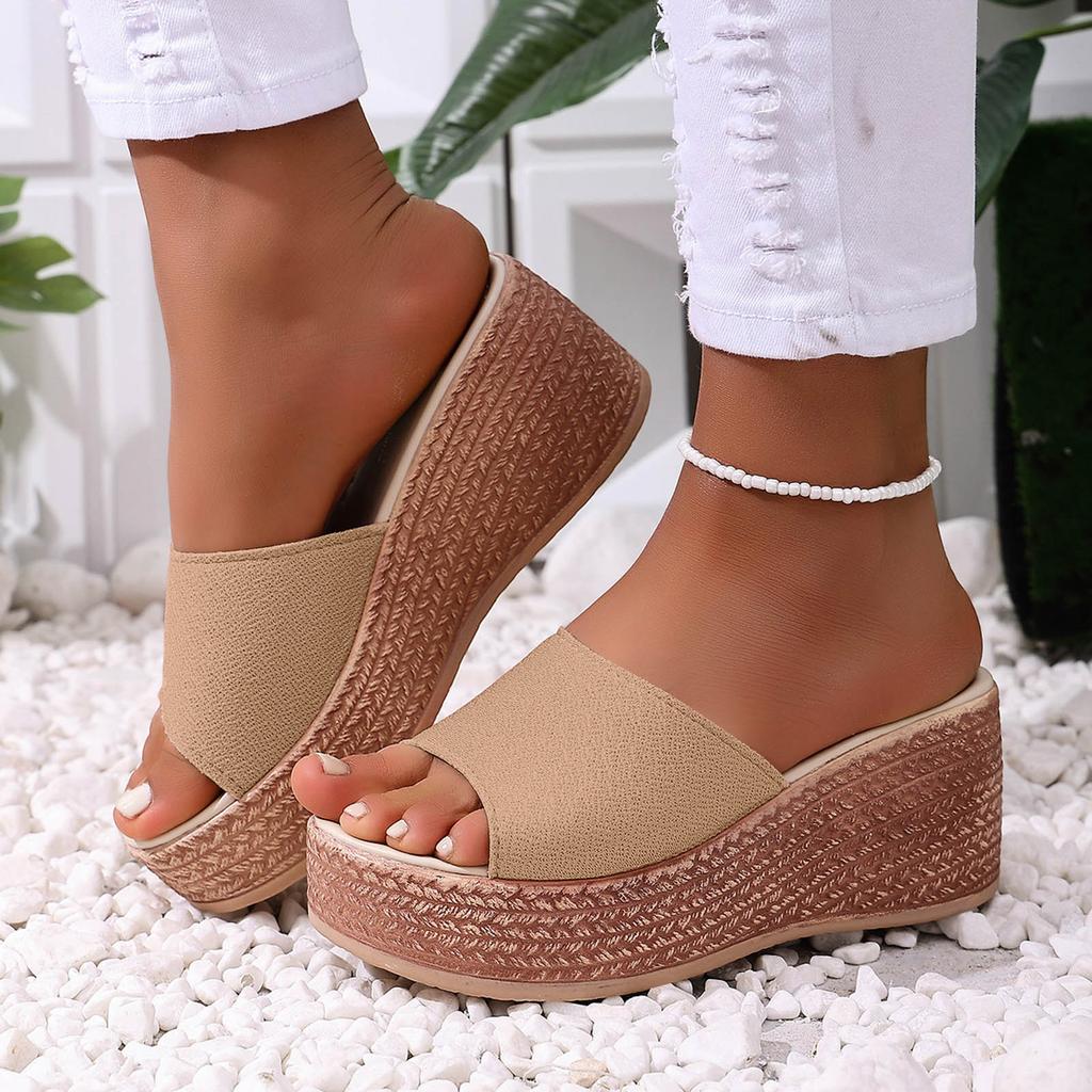 Platform Wedge Sandals For Women With Heels One Strap Design Stylish And Casual Leather Open Heel Cork Wedge Sandal For Womens