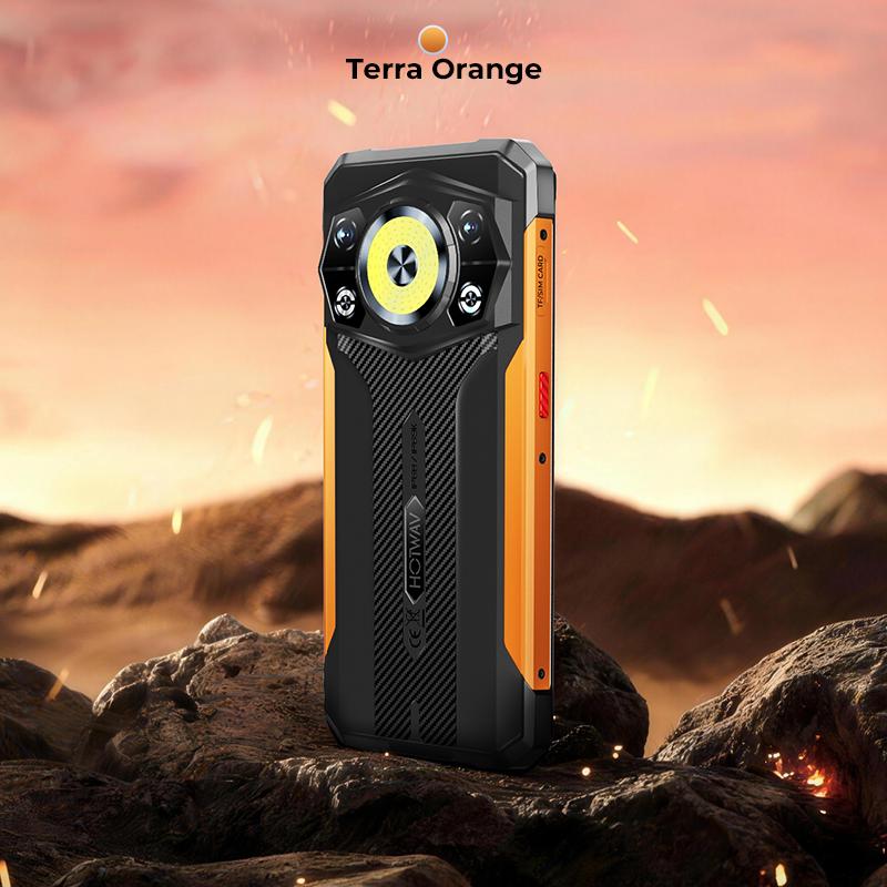 HOTWAV Cyber 17, Téléphone Portable d'Extérieur, 16 Go(6+10)+128 Go, Android 16, 6200 mAh 20 W, Appareil photo 48 MP, Double SIM 4G/NFC/OTG/Lanterne de camping super lumineuse 6GB+128GB orange