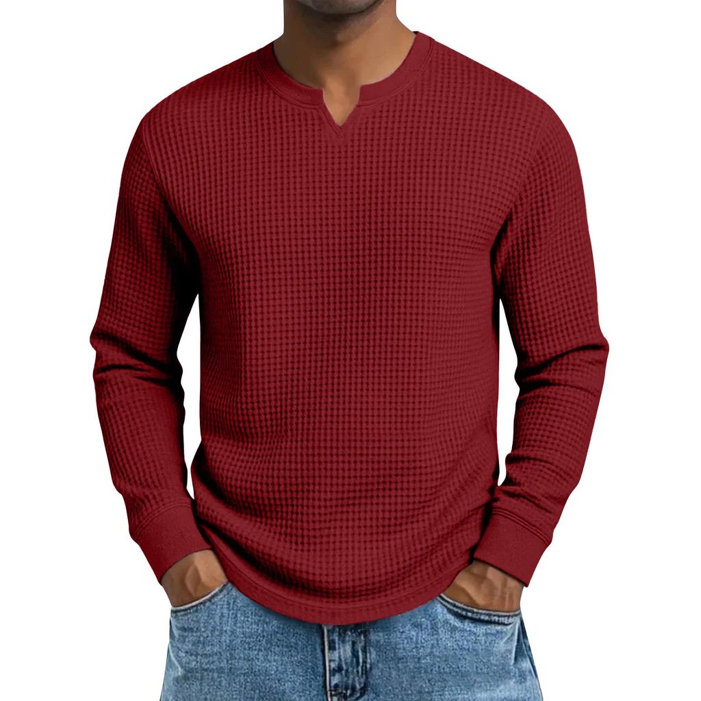 Men's Color V-Neck Long-Sleeved Top Men's Sports Plus Size Casual V-Neck Top
