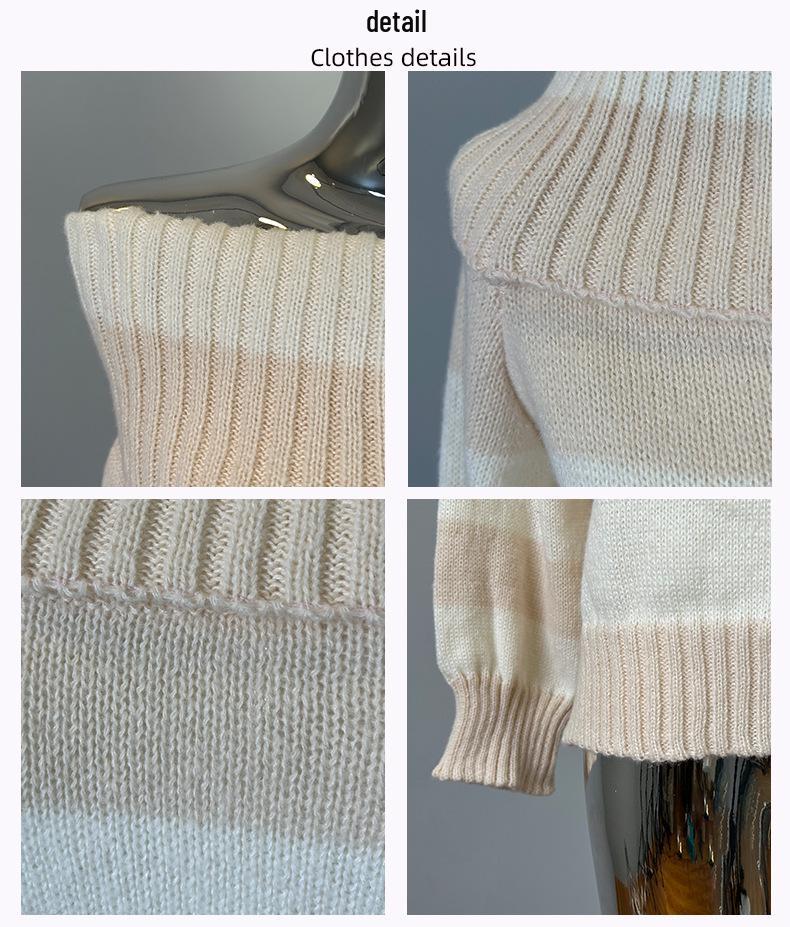 Korean Romantic Off-Shoulder Color Block Striped Knitted Top