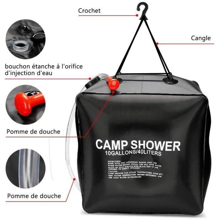 Sac de Douche Solaire - 40L - Portable - Pliable - Tête de douche avancée