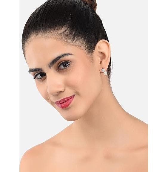 Women's Earrings Combo of 3 Cubic Zirconia & Pearls Contemporary Stud