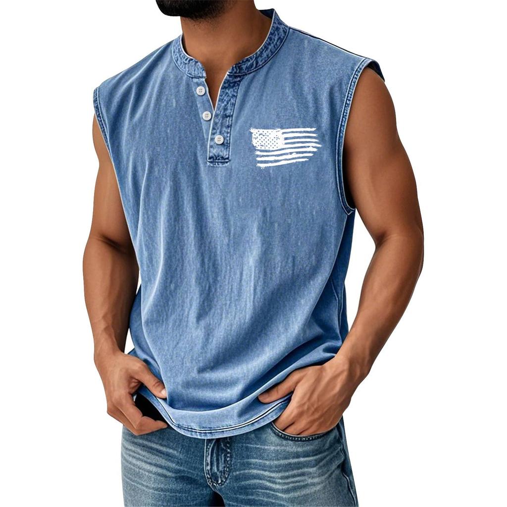 Men's Summer Independence Day Printed Sports Button Pocket Sleeveless Vest