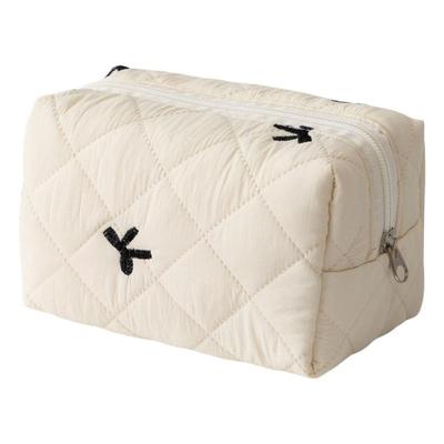 Portable Quilted Cosmetic Bag with Bowknot Stylish Makeup Accessories