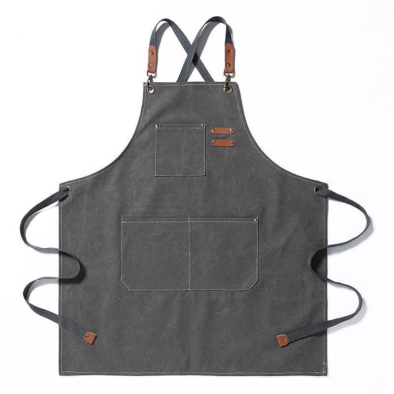 

Thickened Canvas Apron with Logo for Gardening, Barista, Catering, and Kitchen Use серый