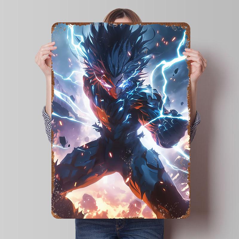 Аниме-супергерой с молнией, жестяная табличка, плакат, настенное искусство на заказ, ретро, винтаж, металлические знаки для мужской комнаты, роскошный декор для дома 7.9x11.8In(20x30cm)