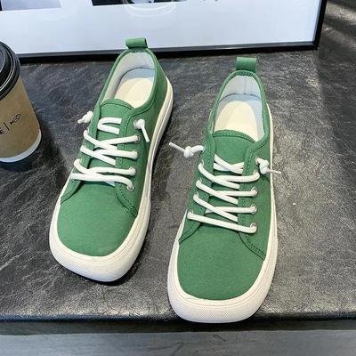 Platform Canvas Schoenen voor Dames Nieuwe Vierkante Neus Veters Koreaanse Mode Sneakers Ruitjes Luipaardprint Student Enkellaagse Schoenen