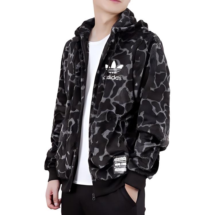 adidas Originals Clover Camouflage Fleece-Lined Warm Hoodie Jacket Men Jackets Dark-Brown CD1716