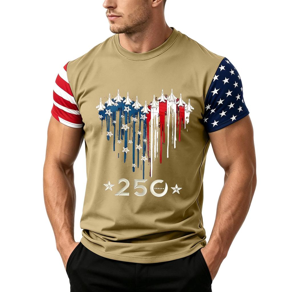 Men's Independence Day Flag Print Short Sleeve T-Shirt, Loose Casual Daily Summer Tops