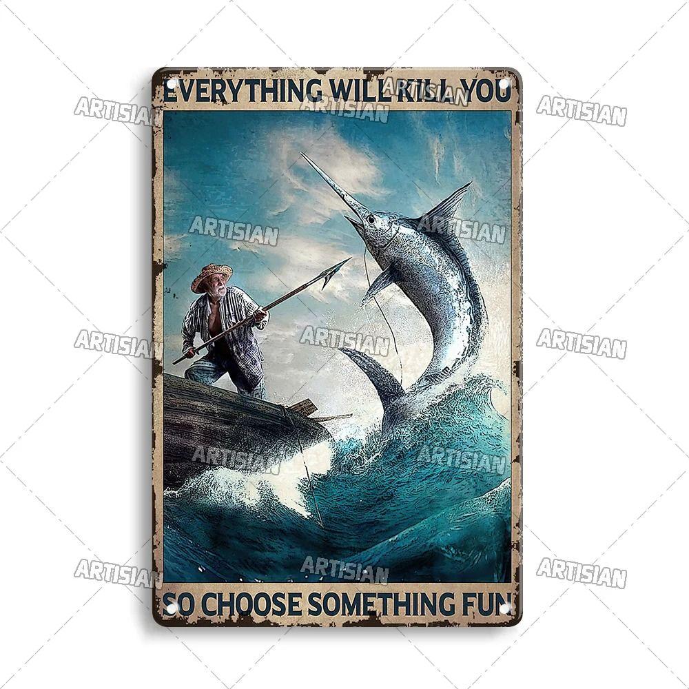 Boy Who Loved Fishing Metal Sign, Gift for Fisherman 20x30cm