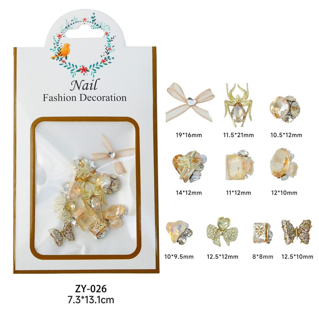 Nail Art Accessories: Alloy Rhinestone Set with Bow, Heart, Fishtail DIY Decorations