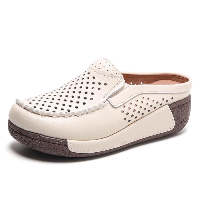 Tongs en cuir pour femmes Nouvelles chaussures d'été Décontractées Respirantes Creuses