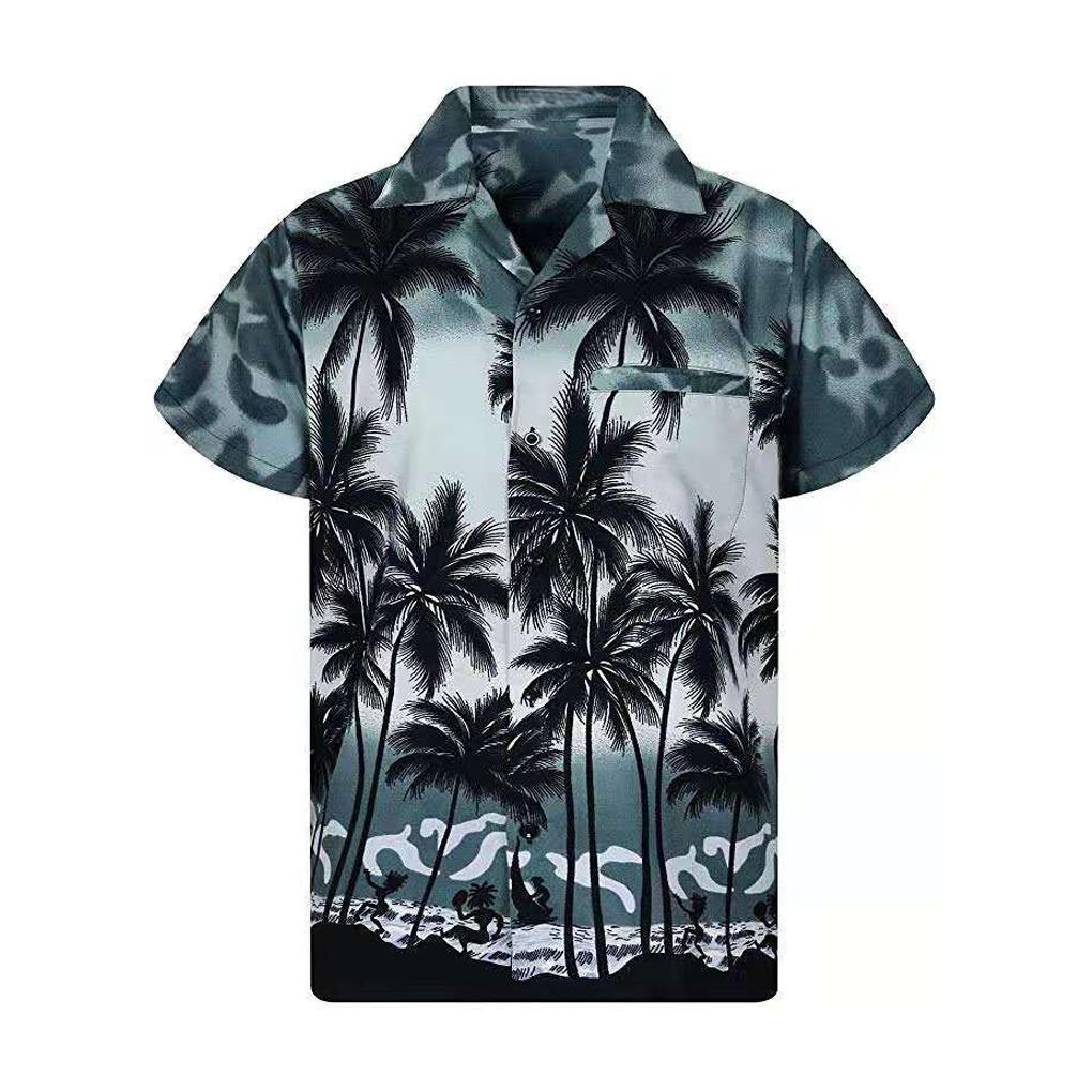 

Men Shirt Beach Short Sleeve Casual Quick Dry Loose Vacation Palm Single Beachwear Oversized Size Blouse Summer Holiday