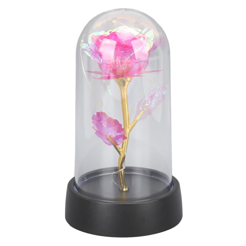 Rosa Colorata Luminosa in Cupola di Vetro Regali di Compleanno Illuminazione d'Ambiente Fiore Artificiale Luminoso Rosa per Anniversario Natale