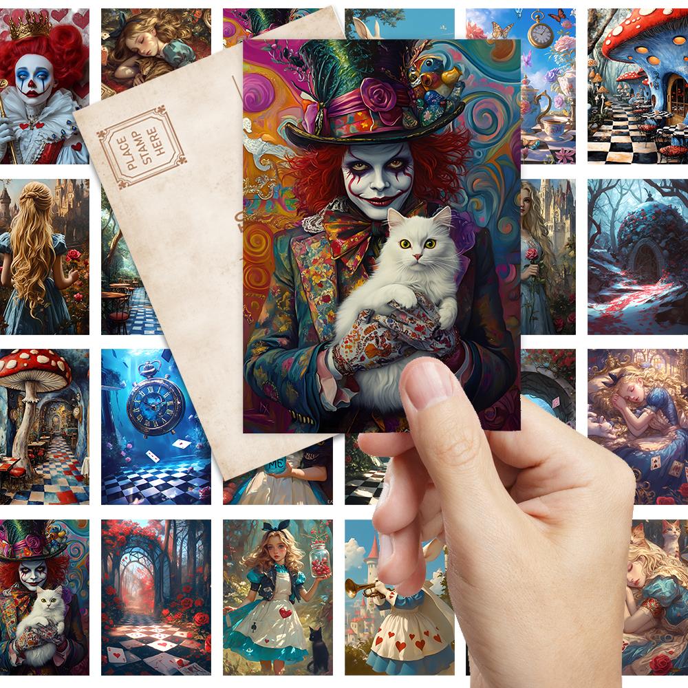 

32 шт., Синие открытки «Алиса в Стране чудес», Джокер, Подарки на день рождения/юбилей, Коллекционные, Подходят для дарения, Можно отправить по почте.