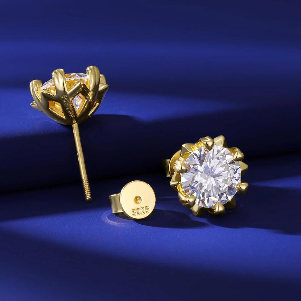 Sterling Silver Iced Out Stud Earrings with Diamond & Rose Gold Moissanite VVS Luxury Fine Jewelry