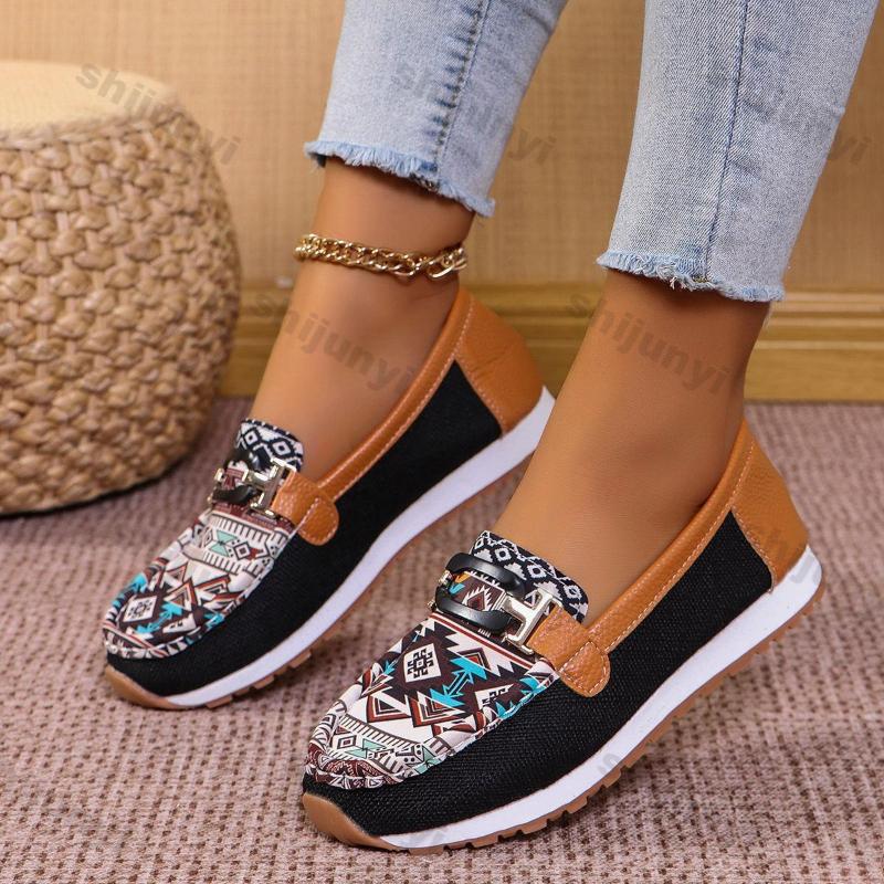 Fashion Women Design Print Sneakers Spring Autumn Trend Platform Sneakers Woman Lightweight Flat Slip-on Casual Single Shoe Plus Size 43