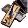 Retro Mechanical Calligraphy Feather Pen and Ink Set Glittering Quill Pen with Antique Dip Pen Metal Calligraphy Set with Ink