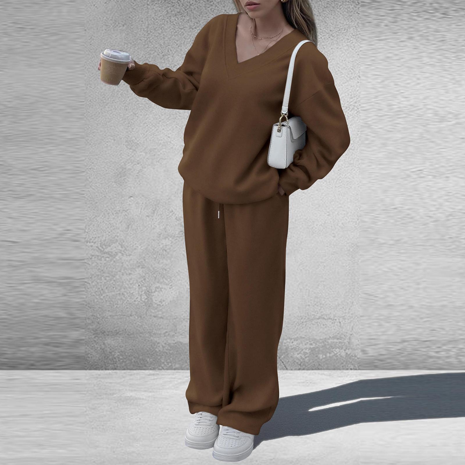 

Женский модный повседневный костюм из двух предметов с длинным рукавом, свободные брюки клеш и спортивный комплект XXL коричневый