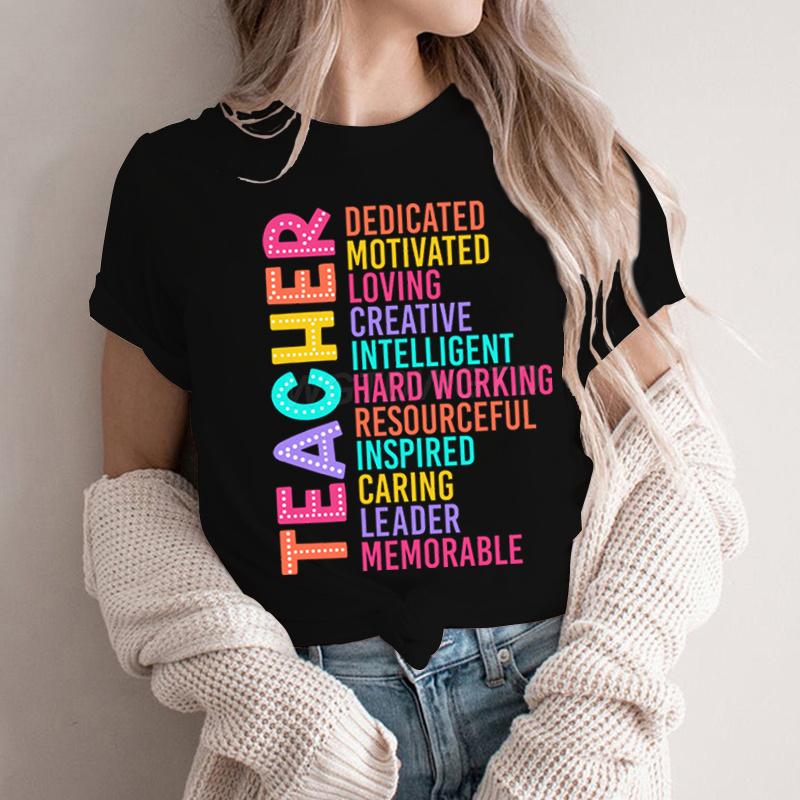 Colorful Teacher Acronym TShirt Teacher Life Print Classic Tops Motivational Tee for Educators Teachers Unisexs Womens Clothing