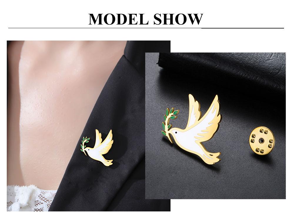 Cazador Stainless Steel Dove of Peace Pigeon Bird Lapel Pins Brooch for Women Men Olive Branch Badges on Backpack Jewelry Gift