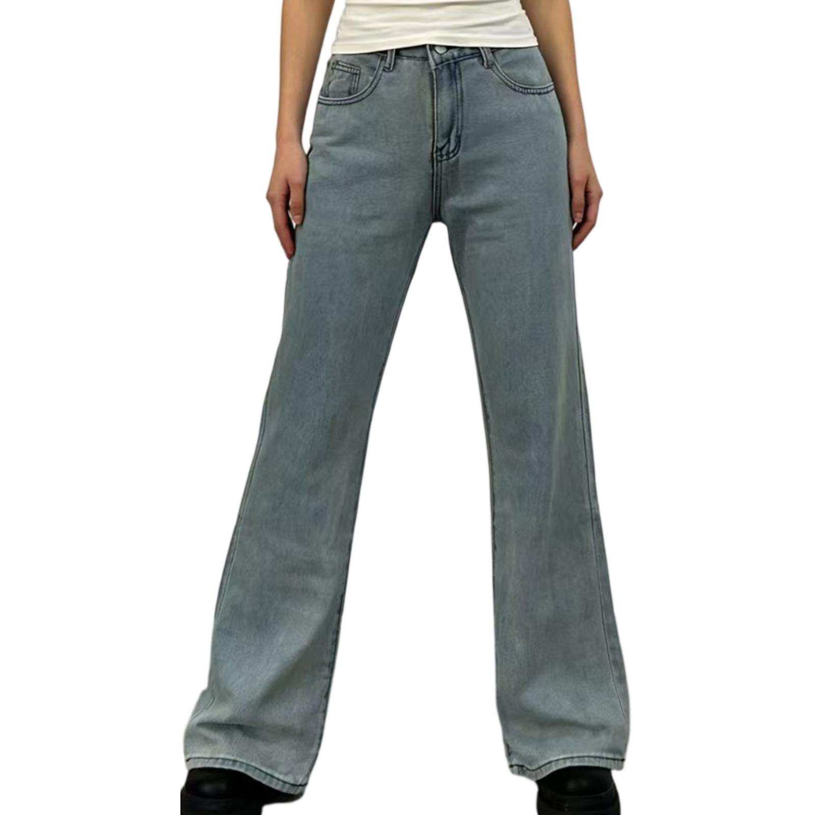 

Women s Mid- Stretch Jeans Fashion Straight Leg Denim Pants With Pockets XL світло-синій колір