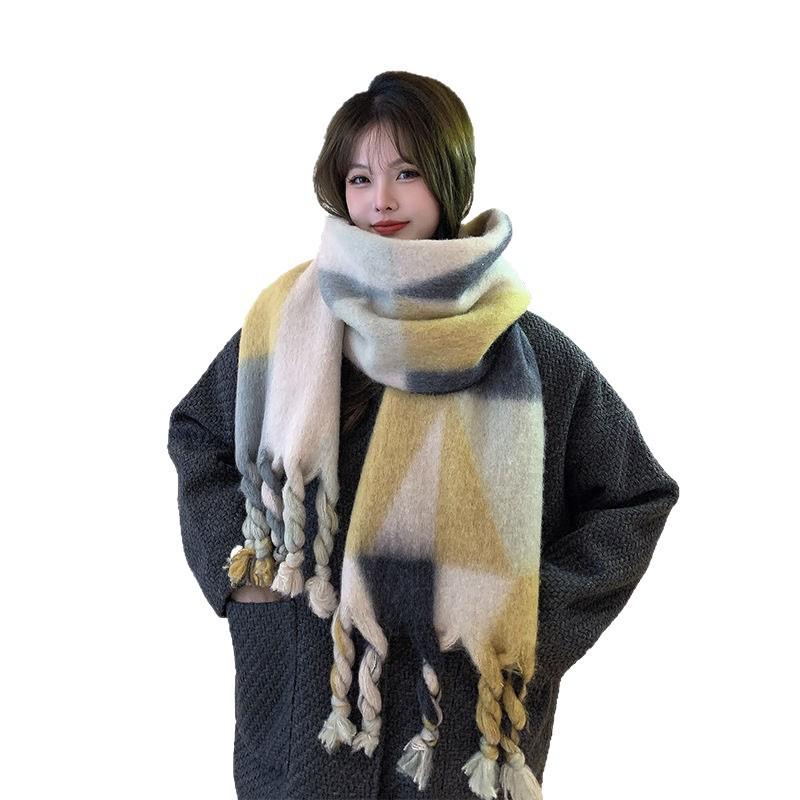 Contrasting Color Irregular Thickened Braids Warm and Long Fashionable and Versatile Thickened Scarf for Men in Autumn and Winter