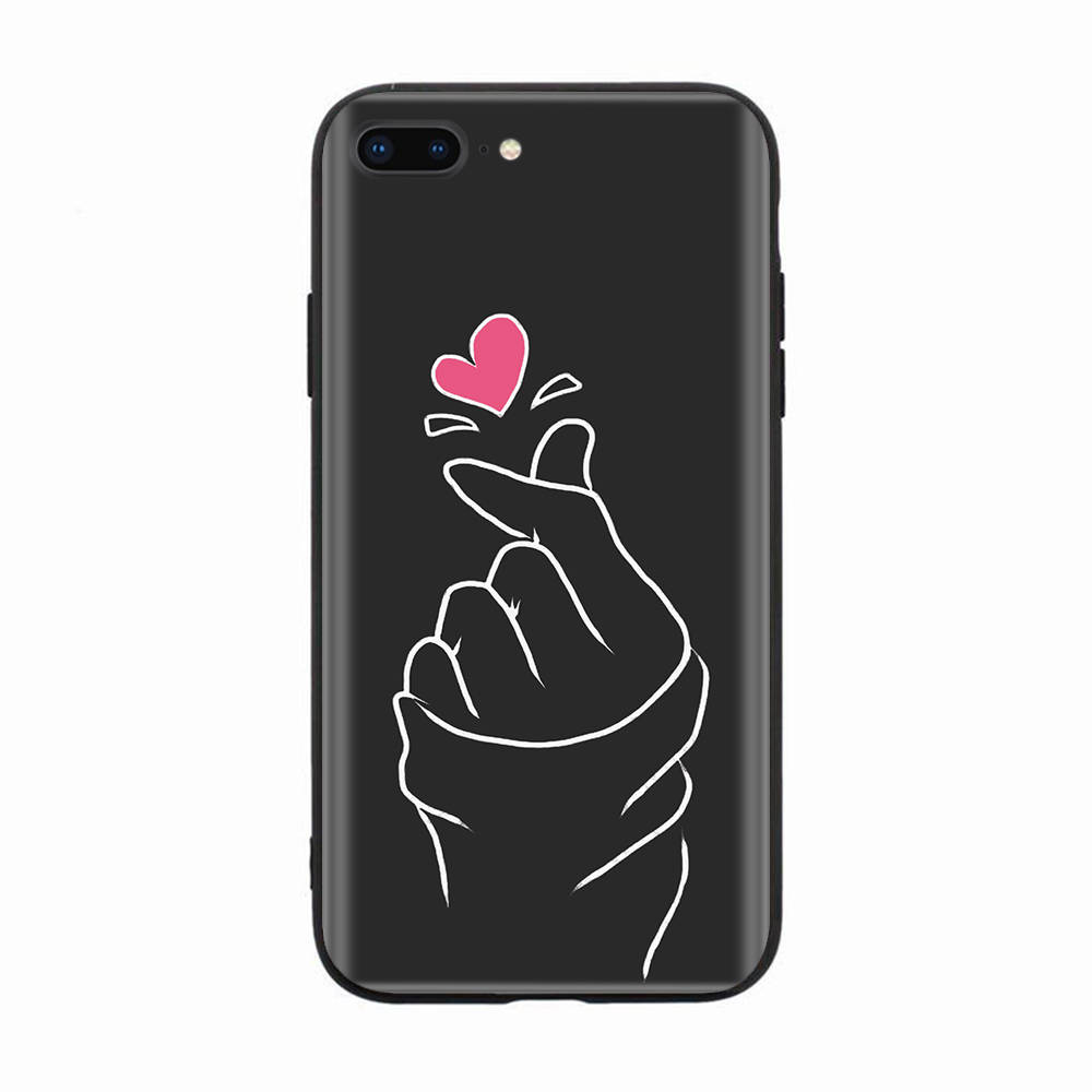 Black Case for Xiaomi Redmi 13C Note 9 iPhone XR 7 8 14 15 11 12 13 X XS Pro Max Samsung A25 S23 S24 FE Ultra Plus Finger Love