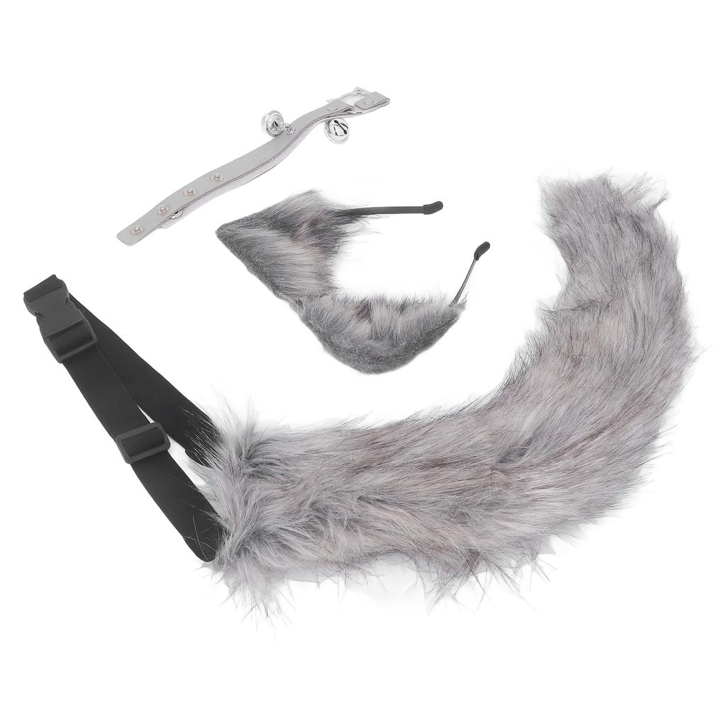 Urechi de Pisică și Coadă de Lup Animal Costum Cosplay Blană Faux Ac de Păr Acoperământ de Cap Halloween Gât din Piele
