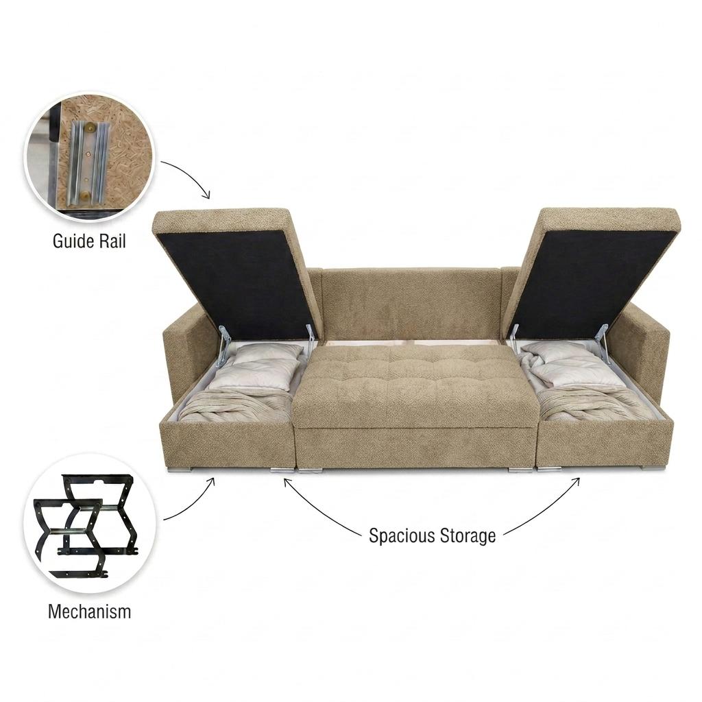 Großes Schlafsofa in U-Form Varius BIG mit Schlaffunktion, 3 Bettkästen, Bouclé-Struktur, Family Meble