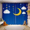 Cortinas Estampadas com Desenhos Animados de Estrelas, Lua e Nuvens para Decoração de Quarto de Criança Cortinas Fibra de Poliéster Fáceis de Lavar e Cuidar