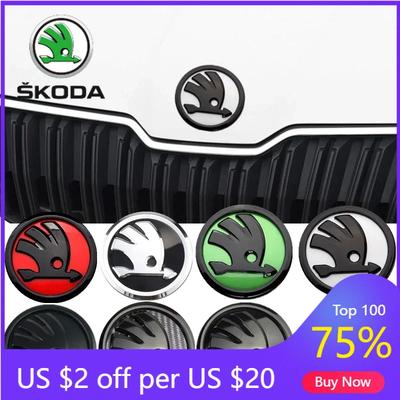 Autoaufkleber 2025 Neu 100mm ABS Auto Frontemblem Heckklappen-Emblem Aufkleber für Skoda Fabia 1 2 A7 Octavia RS Superb Rapid Yeti Kar