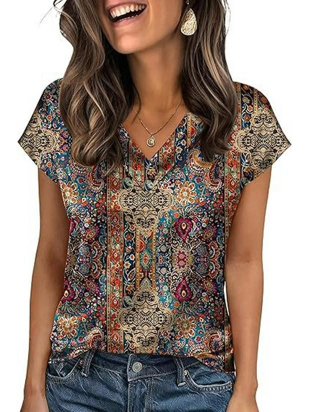 2026 Vår/Sommar Elegant Silke V-ringad Kortärmad Dam T-shirt
