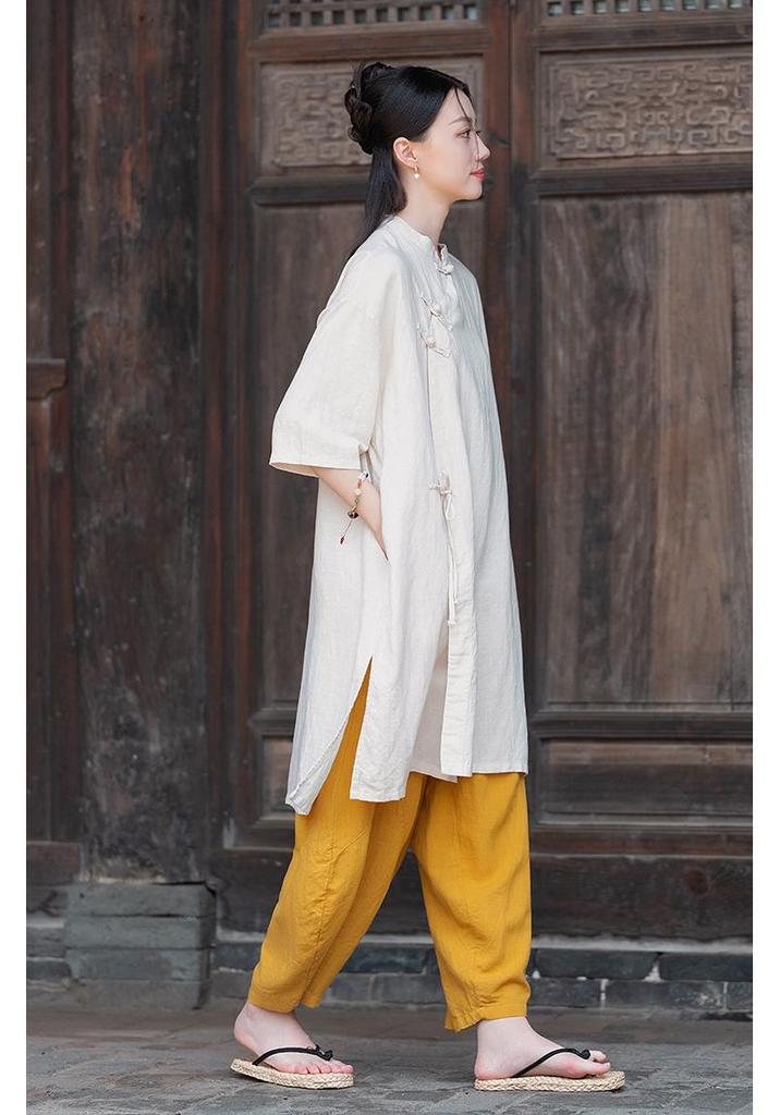26 Chinese National Style Women's Linen Zen Meditation Outfit