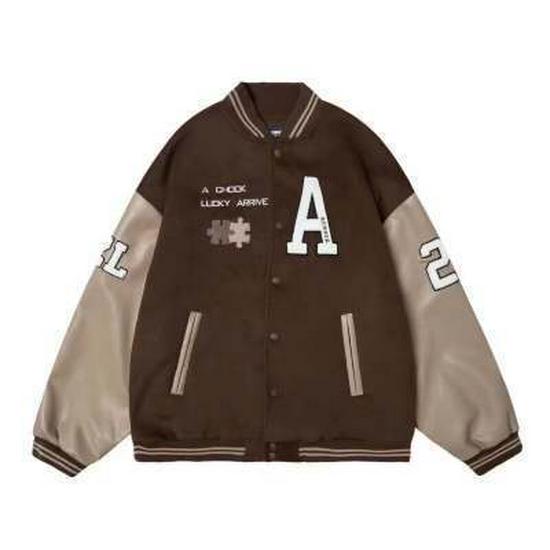 

Chenille Patchwork Embroidered Retro Wool Coat for Men & Women – Hip Hop Couple Style L кавовий