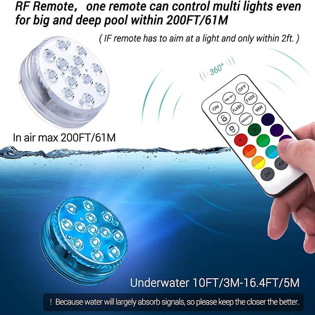 RF Wireless Waterproof IP68 Underwater Lights Pool Party Atmosphere Lights Pond Lighting Colored Lights Outdoor Garden Landscap