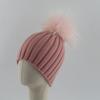 Kids Warm Knit Beanie Hat With Faux Fox Fur Pom Winter Cap Boys Girls No Brim Soft Handcrafted