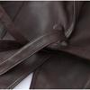 2024 Autumn/Winter Cross-border Fashion Lapel Tie Long Sleeve Leather Jacket