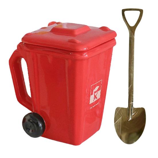Yousheng Funny Trash Bin Ceramic Mug with Lid, Novelty Garbage Can Drinking Tea Cup with Handle, Recycling Bin Coffee Mug, Gag Gifts for Coworkers