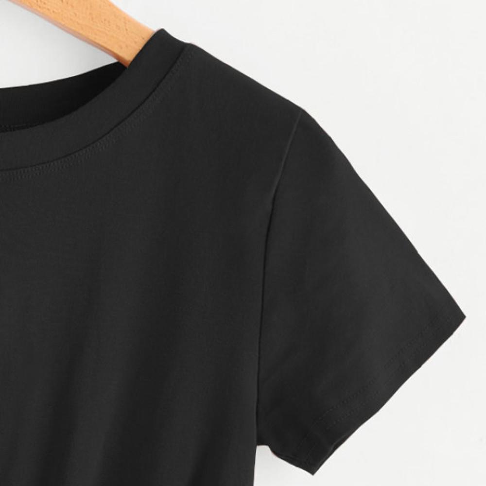 

Women Casual Solid O Neck Short Sleeve Front Crop Tee Blouse Tops M