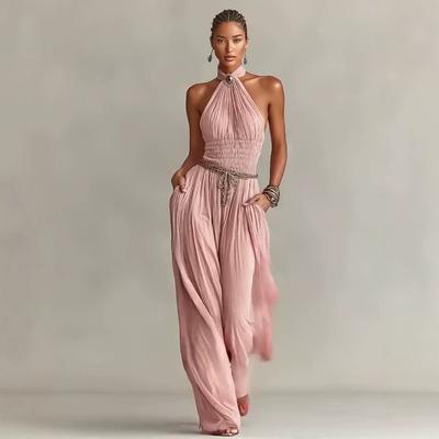 Grensoverschrijdend lente en herfst nieuw nek halter mouwloos vest geplooide top losse wijde pijpen broek tweedelig pak