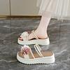 In the summer of 22, the new round head solid color large size European and American style flower one-word thick-bottomed cool slippers