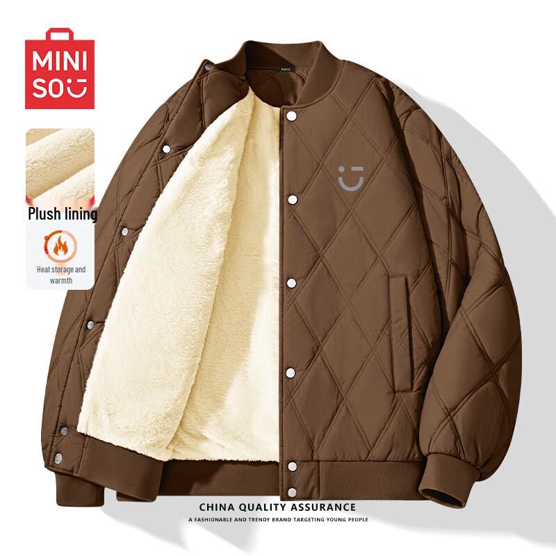 MINISO Men's Diamond Quilted Fleece-Lined Padded Baseball Jacket