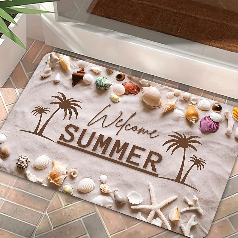 1pc "Welcome Summer" Beach-Themed Welcome Mat - Non-Slip, Machine Washable Polyester, Summer Theme Decor Durable Welcome Mat