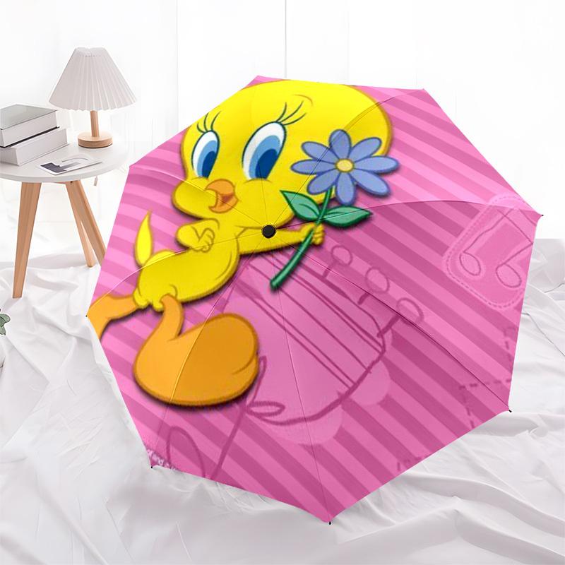 1pc Tweety Bird Holding Flower Umbrella with Plastic Handle,Cartoon Pattern,Suitable for All Seasons Multi-functional Umbrella348