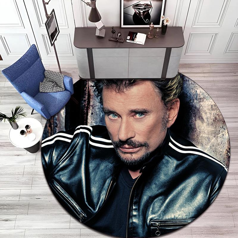 French legendary rock singer and actor Johnny Hallyday Round Carpet Soft Home Decoration Corridor Table and Chair Anti slip Outdoor Floor Mat rug H1