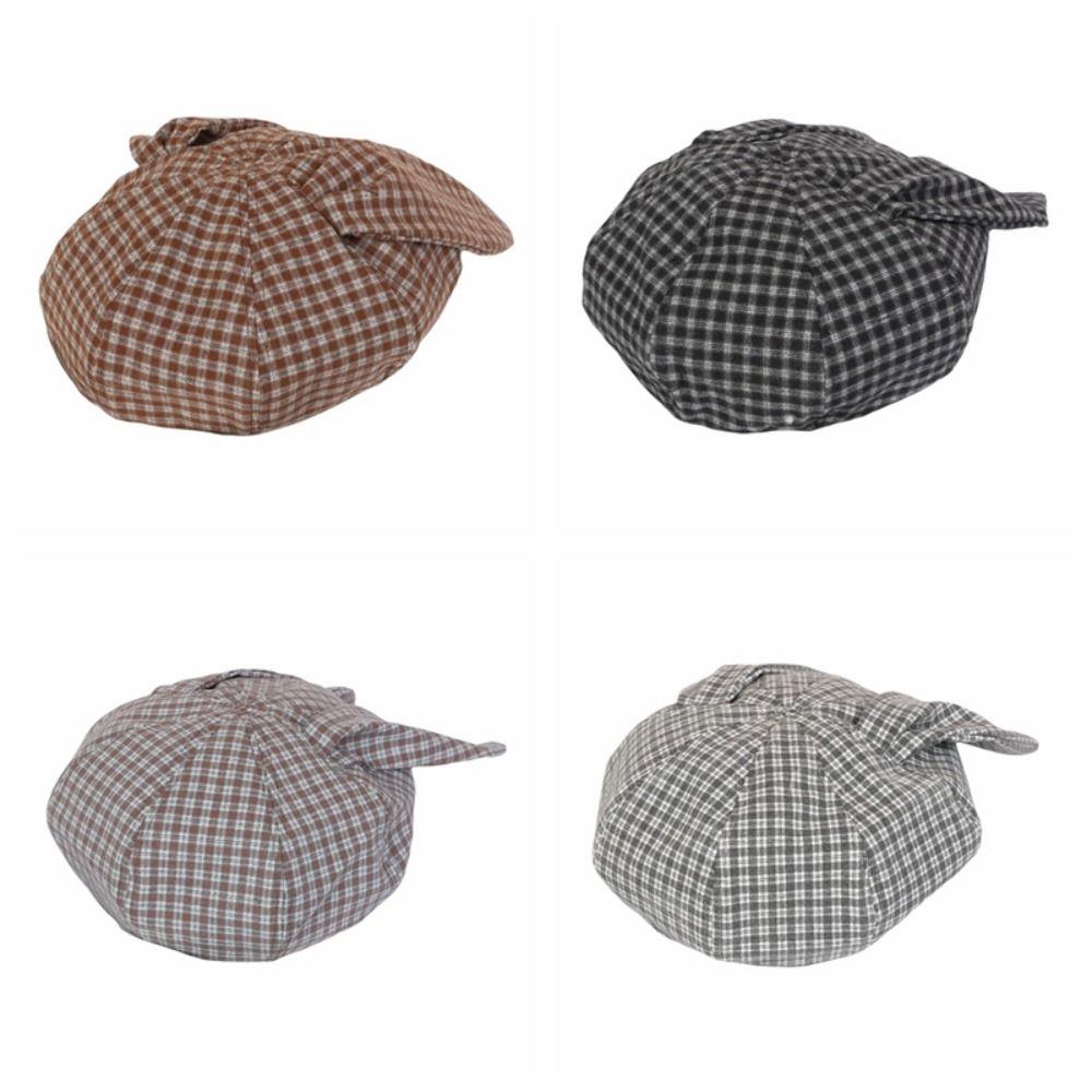 Versatile Plaid Beret Big Head Circumference Spring Painter Cap Retro Women Artist Hat  Ladies