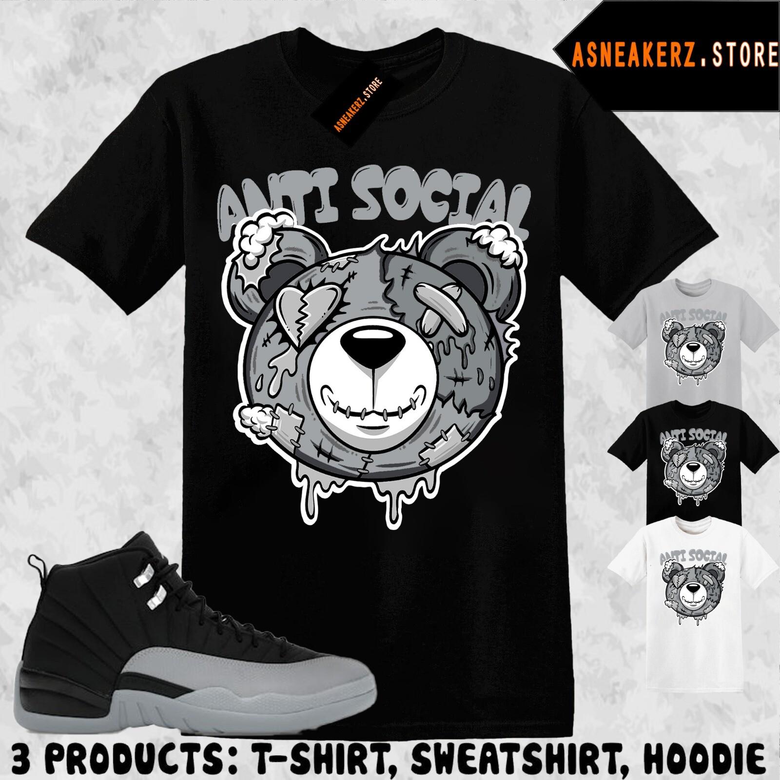 Футболка в тон AJ 12 Barons Black Wolf Grey Для сочетания со кроссовками Антисоциальный Медведь Унисекс Футболка XXXXL